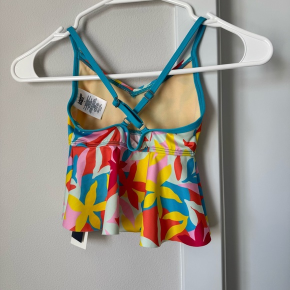 NWT Lands’ End Ruffle UPF 50 Tankini Top Size 6 Turquoise Floral Pink Orange - Picture 6 of 10